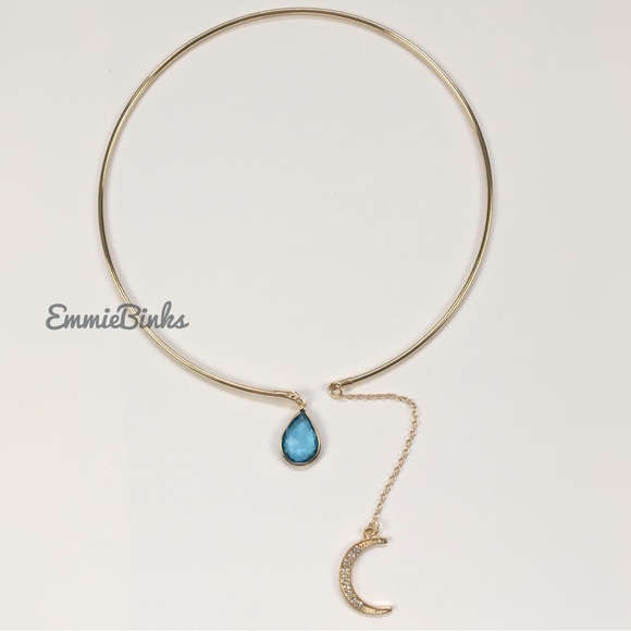 ✨3for$38 New Golden Boho Open Collar Rhinestone Moon Blue Jewel Necklace - Picture 6 of 15
